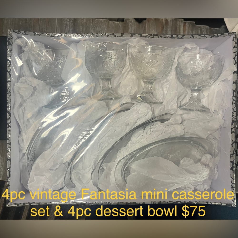 Vintage crystal mini casserole dishes and dessert bowls